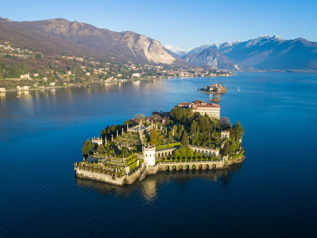 isola bella on lake maggiore from bird view
